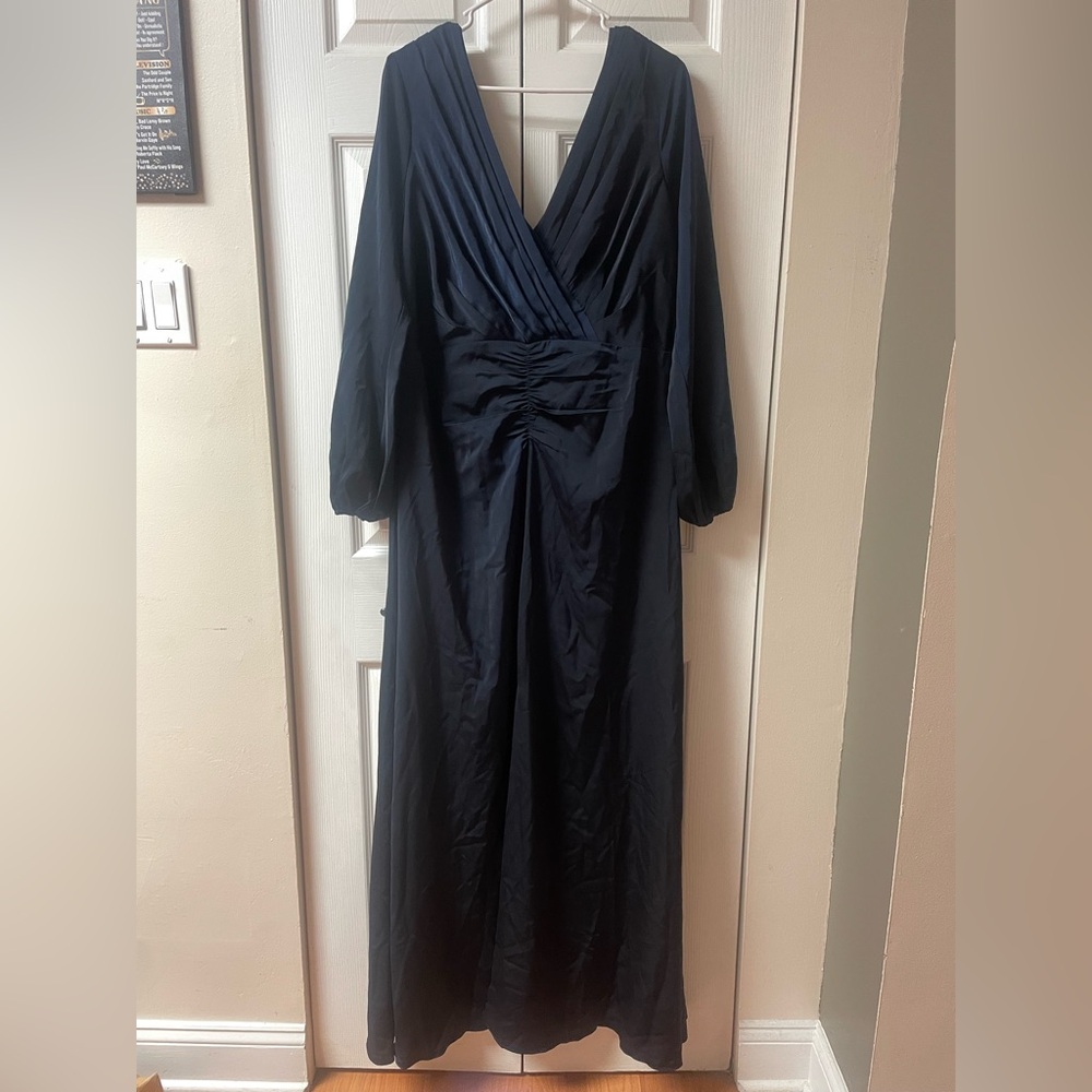 VK Selec Elegant Navy Satin Blue Maxi Dress Size 16